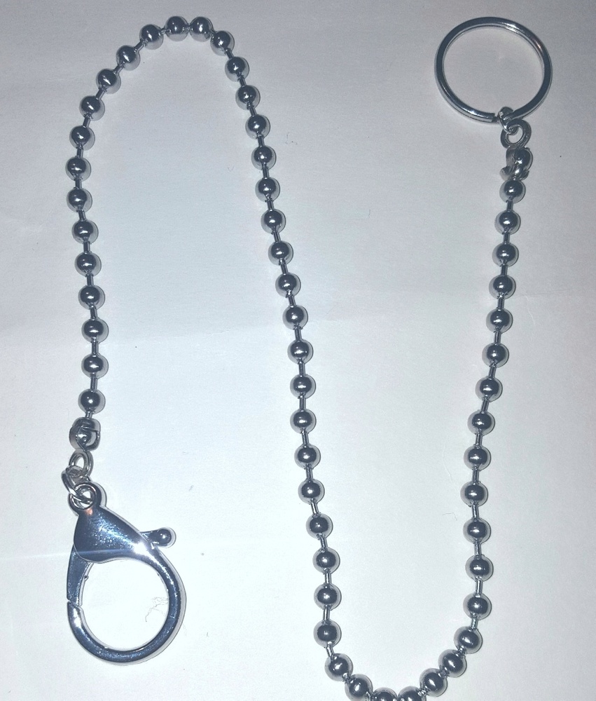 Mens 24" Ball Bead Wallet Chain w/ Parrot Clasp & Keyring